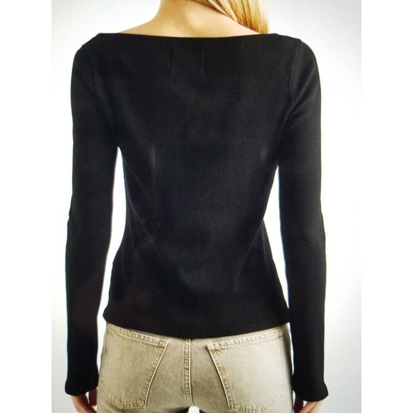 Citizens of Humanity Iris Long Sleeve Cut-Off/Out Rib Knit BLACK Top Women's S - Picture 2 of 16